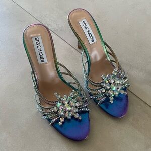 Steve Madden Blue Satin Heels with Crystal Embellishments